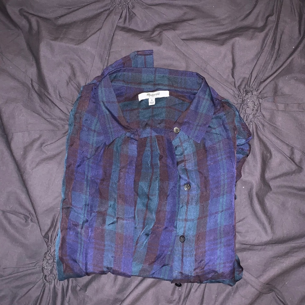 100% silk Madewell blouse in plaid print